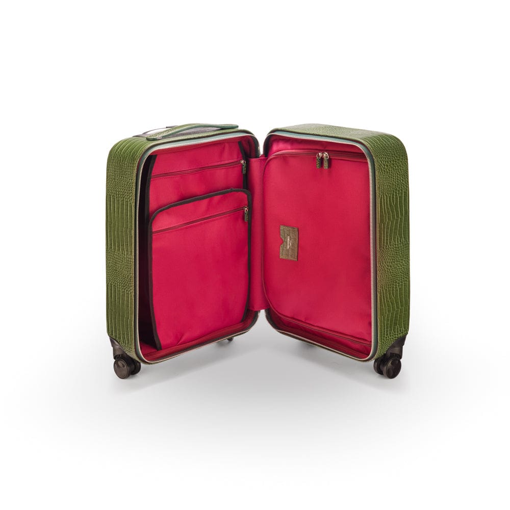 Small leather suitcase, green croc, inside