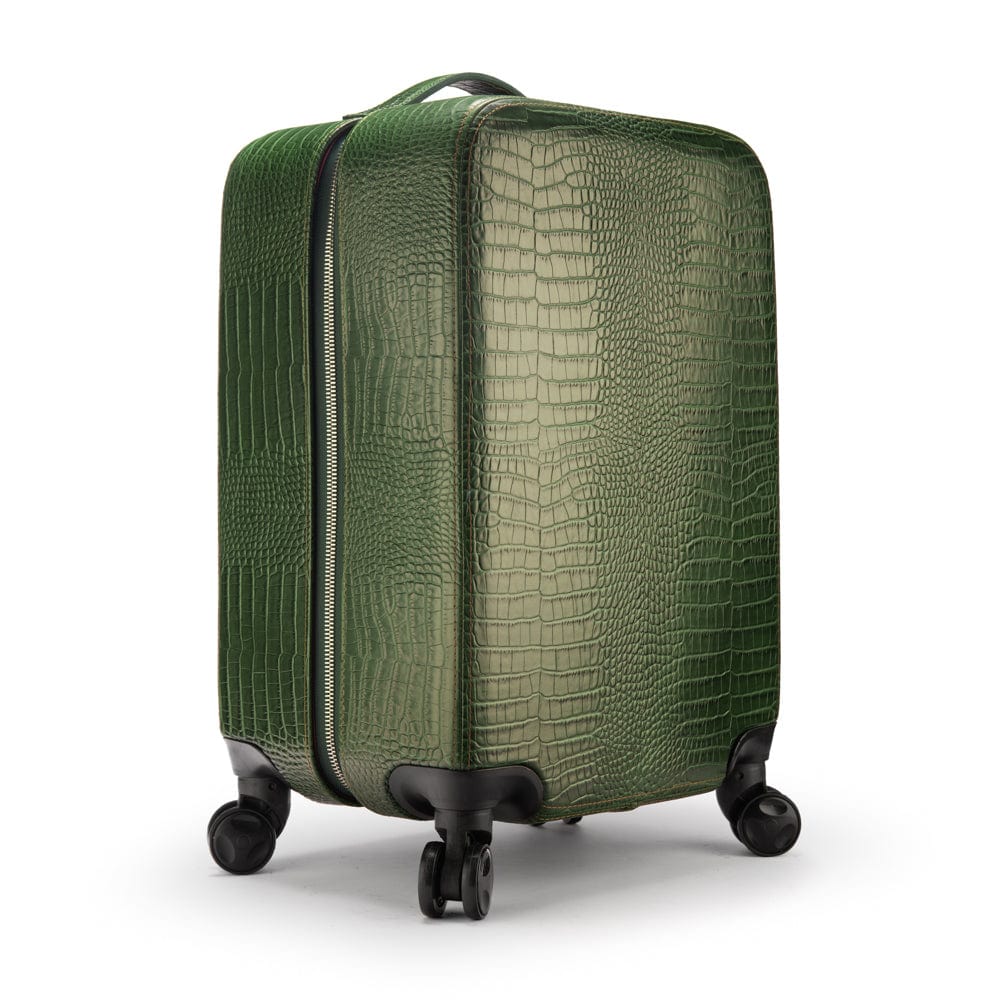Small leather suitcase, green croc, side view