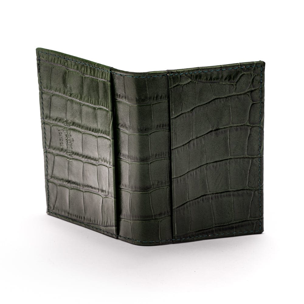 Leather travel card wallet, green croc, back