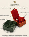 Compact leather jewellery box, features and dimensions