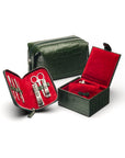 Compact leather jewellery box, green croc, lifestyle
