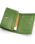 Expandable leather business card holder, green, inside