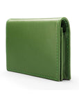 Expandable leather business card holder, green, side