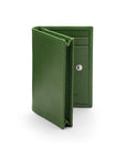 Expandable leather business card holder, green, front