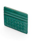 Flat woven leather card holder, green, back