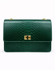Leather chain bag, green python, front view