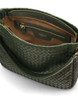 Melissa slouchy leather woven bag with zip closure, green, inside