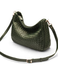 Melissa slouchy leather woven bag with zip closure, green, with long strap