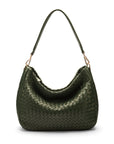 Melissa slouchy leather woven bag with zip closure, green, front