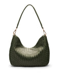 Melissa slouchy leather woven bag with zip closure, green, back
