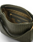 Melissa slouchy woven leather bag, green, inside