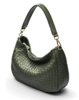 Melissa slouchy woven leather bag, green, side