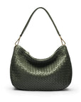 Melissa slouchy woven leather bag, green, front