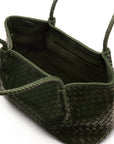 Midi woven leather bag, green, open view