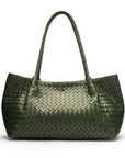 Midi woven leather bag, green, front