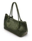 Midi woven leather bag, green, side