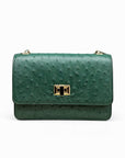 Mini Julia bag, green ostrich, front view