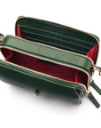 Small leather shoulder bag, green saffiano, inside