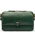 Small leather shoulder bag, green saffiano, front