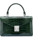 Luxury Leather Maya Top Handle Crossbody Bag, Green Patent Croc, front
