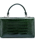 Luxury Leather Maya Top Handle Crossbody Bag, Green Patent Croc, back