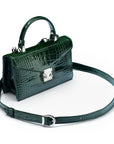 Luxury Leather Maya Top Handle Crossbody Bag, Green Patent Croc, side