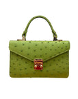 Real ostrich Maya top handle bag, green, front