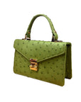 Real ostrich Maya top handle bag, green, side