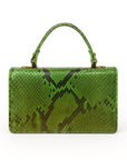 Real python Maya top handle bag, green, back