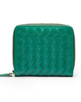 Small zip around woven leather accordion purse, green, back