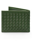 Woven leather wallet with 6 credit card slots, green, back