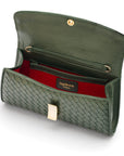 Woven leather clutch bag, green, inside