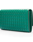 Woven leather concertina purse, green, back