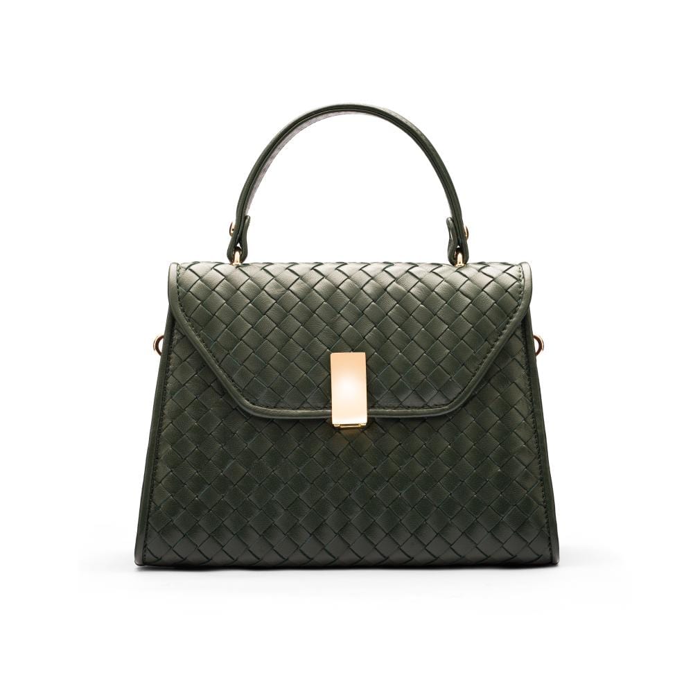 Woven leather Sabrina bag, green, front