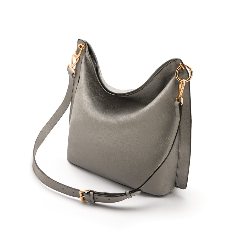 Carol Ann slouchy leather shoulder bag, grey, with detachable shoulder strap