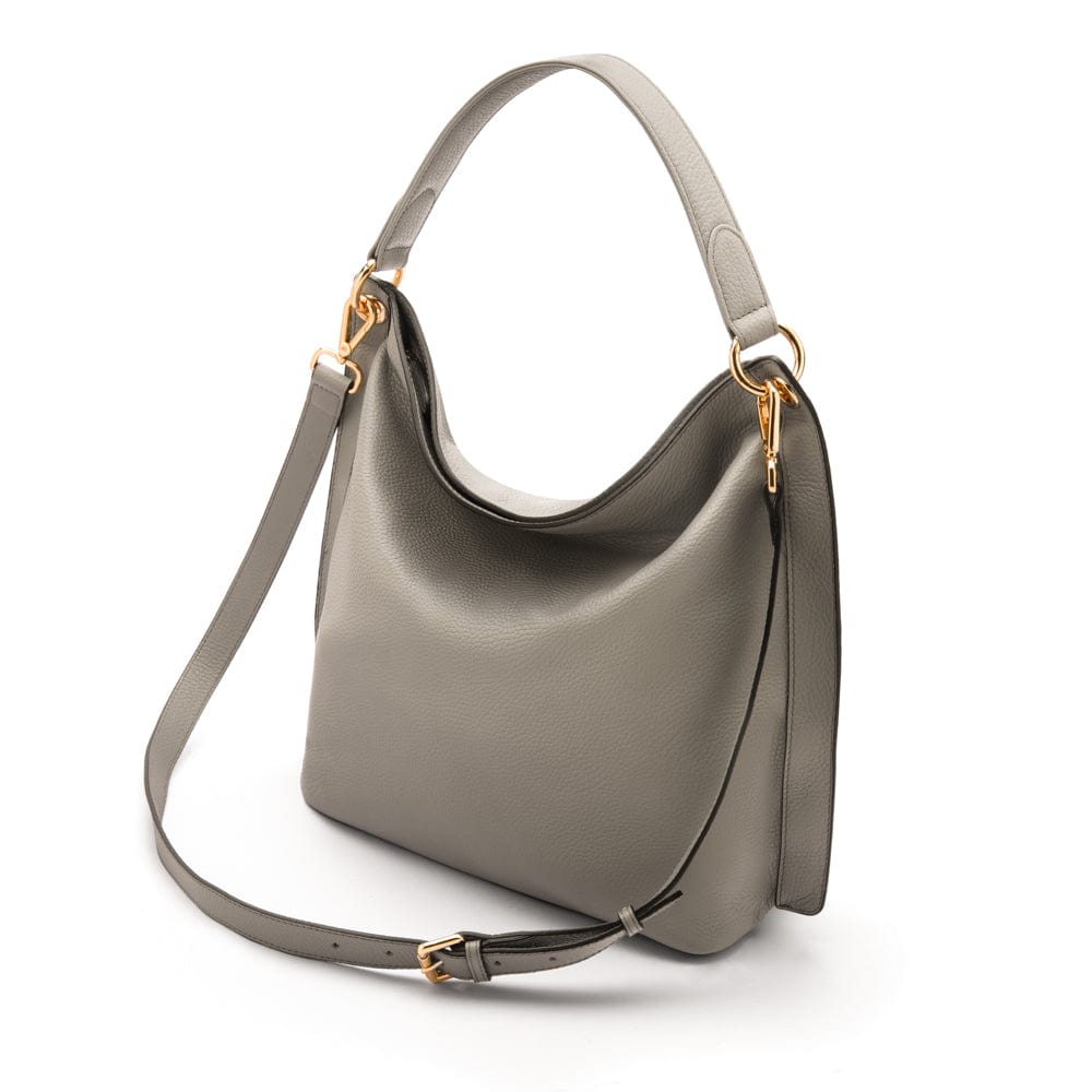 Carol Ann slouchy leather shoulder bag, grey, with both straps