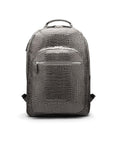 Men's leather 15" laptop backpack, grey croc-effect, front