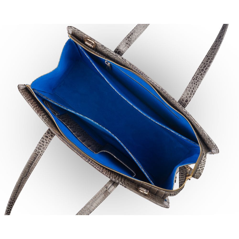 Ladies' leather 15" laptop handbag, grey croc, inside