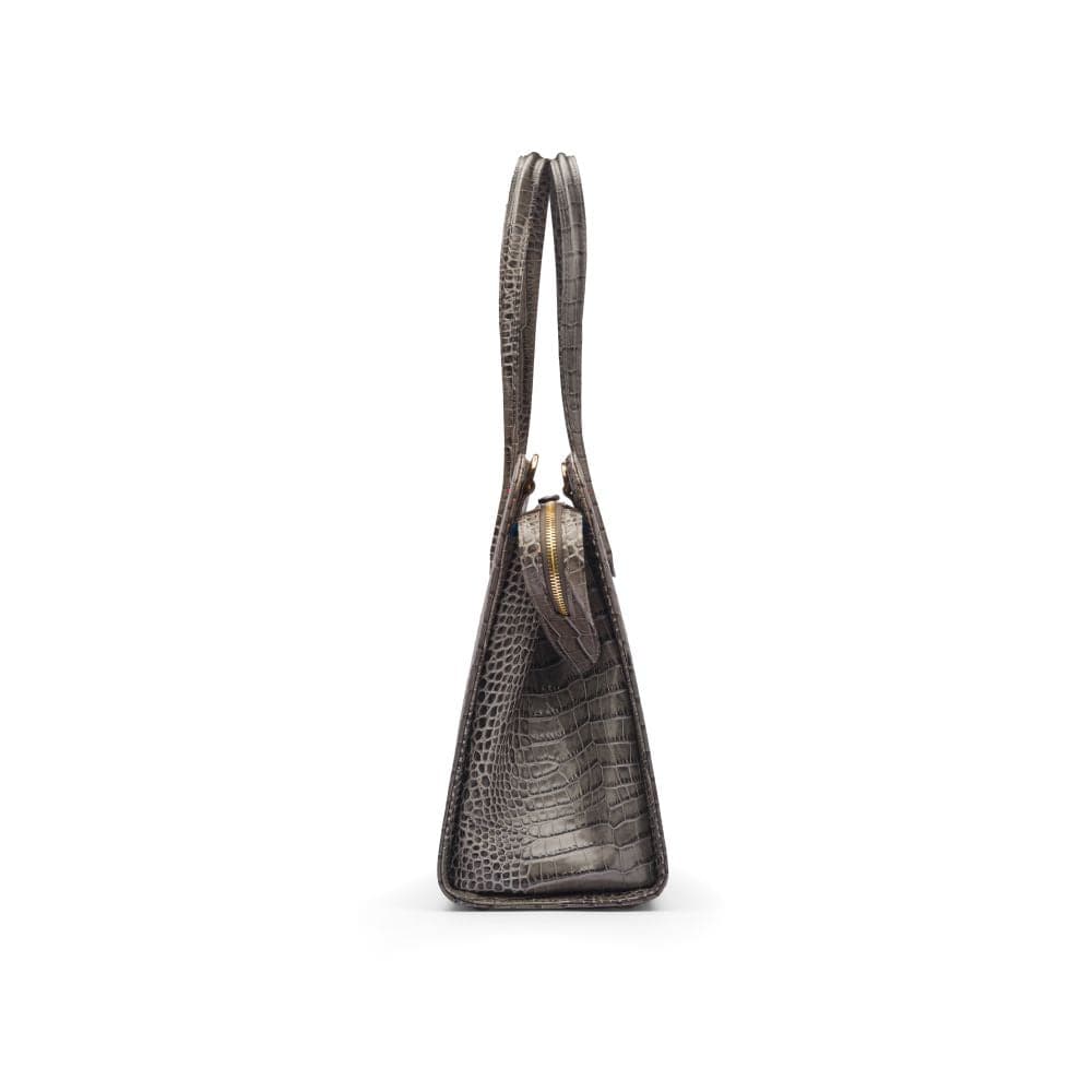 Ladies' leather 15" laptop handbag, grey croc, side