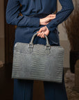 Leather Trinity 13" laptop briefcase, grey croc, lifestyle