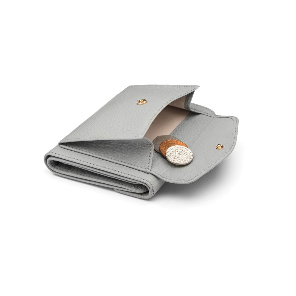 Large leather purse with 15 CC, grey, coin purse
