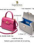 Ostrich leather mini Morgan bag, features and dimensions