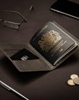 RFID Leather Passport Holder, Grey, lifestyle
