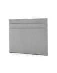 Flat leather credit card wallet 4 CC, grey saffiano, side