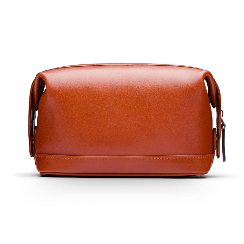 Leather wash bag, havana tan, front