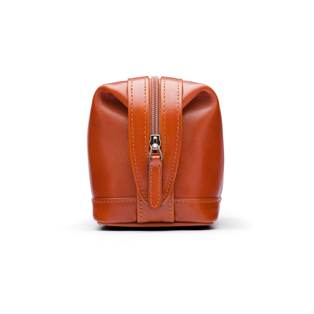 Leather wash bag, havana tan, side