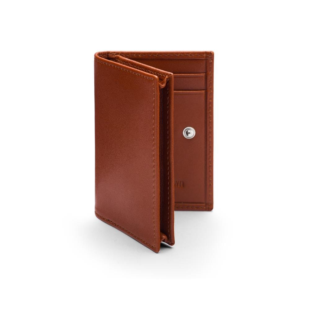 Expandable leather business card holder, havana tan, front