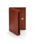 Expandable leather business card holder, havana tan, front