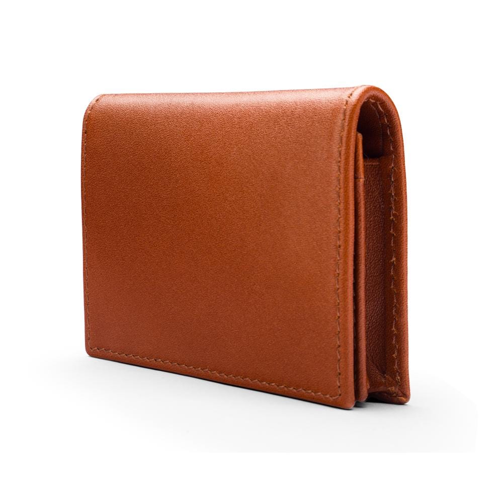 Expandable leather business card holder, havana tan, side