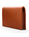Expandable leather business card holder, havana tan, side